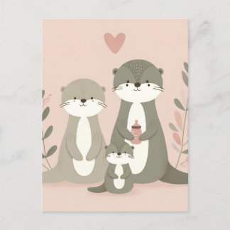 Postal Funny Cute Otter Family