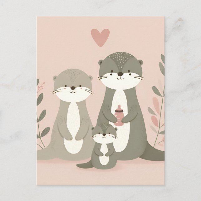 Postal Funny Cute Otter Family (Anverso)