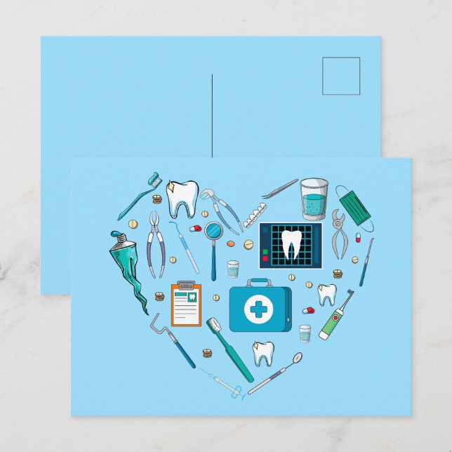 Postal Funny Dental Dentist Tool Heart (Anverso / Reverso)