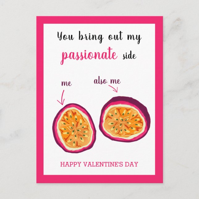 Postal Funny Día de San Valentín de fruta de pasión rosa (Anverso)