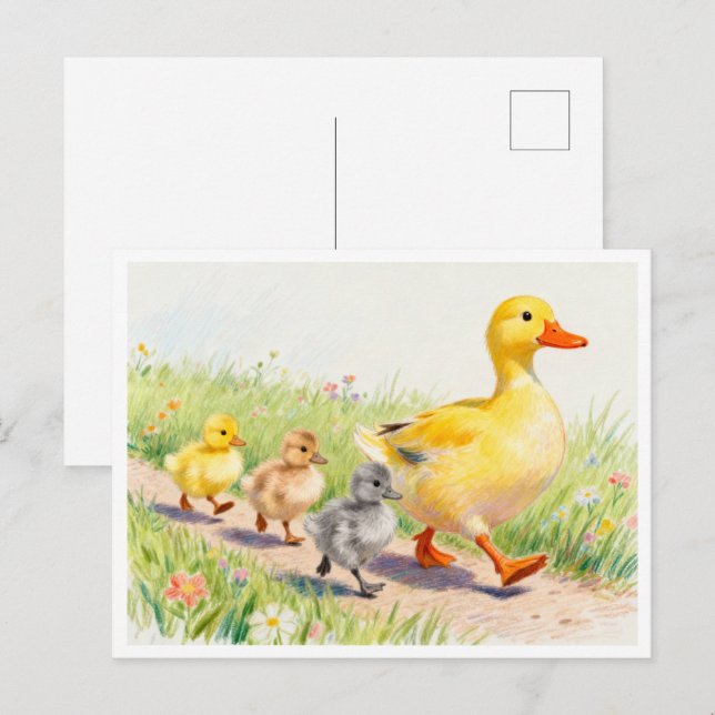 Postal Funny duck and ducklings (Anverso / Reverso)