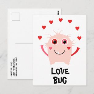 Postal Funny El día de San Valentín de Corazones de Bug d