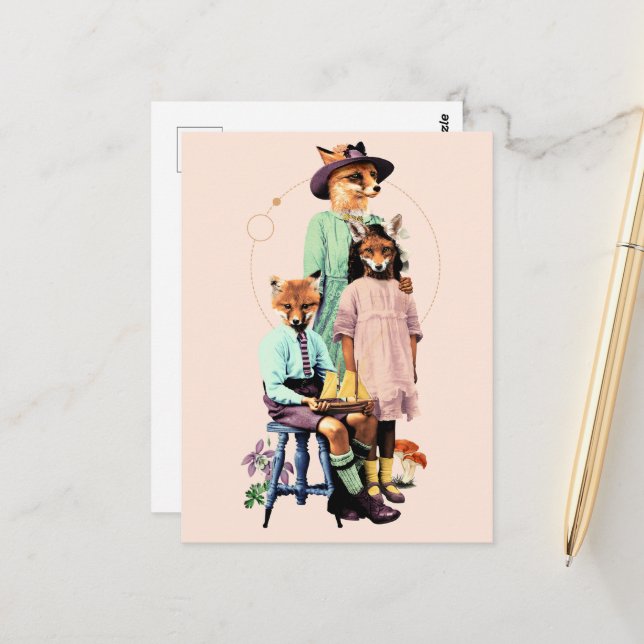 Postal Funny Elegant Red Fox Family (Anverso/Reverso In Situ)