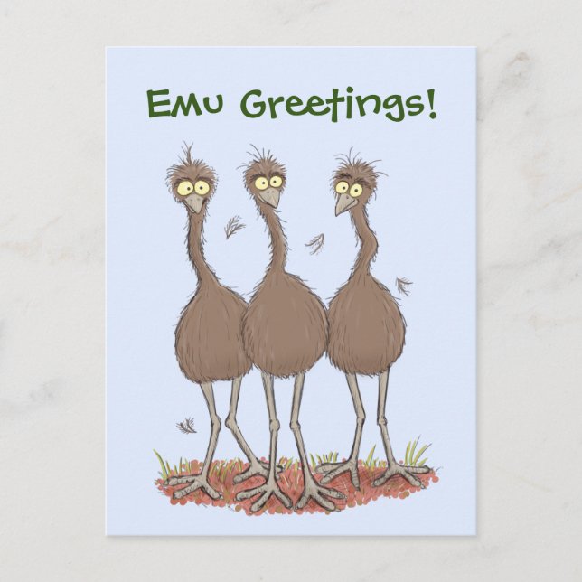Postal Funny emu trio personalizado ilustracion (Anverso)