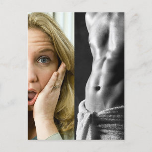 Postal Funny Face Woman and Hunk Guy Abs Template