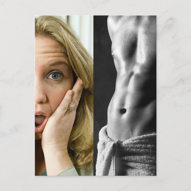 Postal Funny Face Woman and Hunk Guy Abs Template (Anverso)