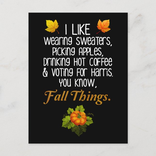 Postal Funny Fall 2024 Noviembre Elecciones Pro-Harris (Anverso)