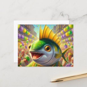 Postal Funny Feliz Mardi Gras Fish