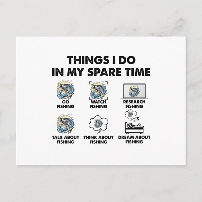 Postal Funny Fishing Lover 6 Things I Do In My Spare Time (Anverso)