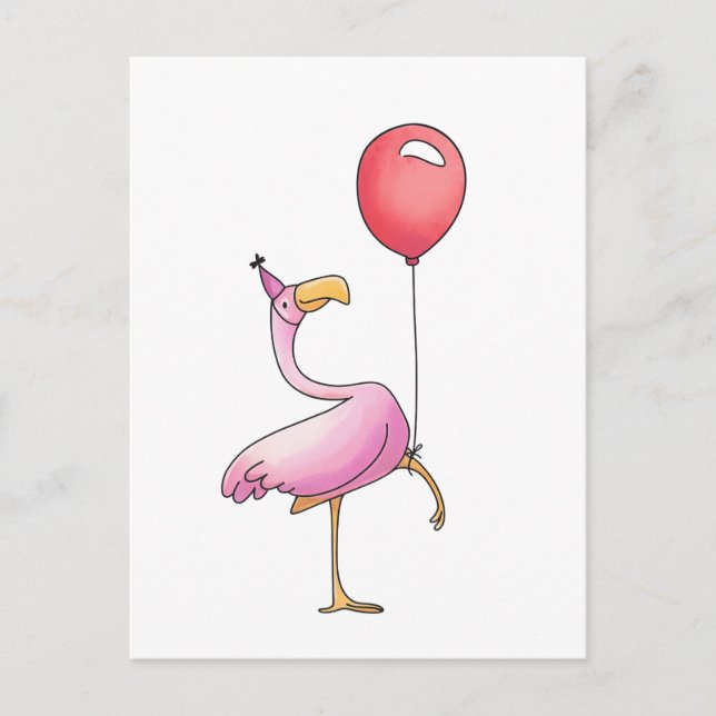Postal Funny Flamingo Happy Birthday – Cute Pink Bird (Anverso)