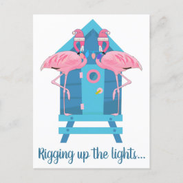 Postal Funny Flamingo Navidades Lights Beach Hut