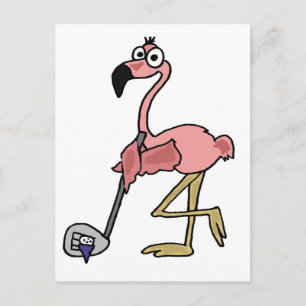 Postal Funny Flamingo Pink Golfing Art
