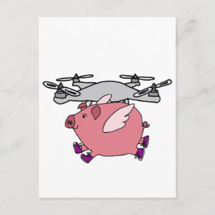 Postal Funny Flying Pig Drone Personalizado