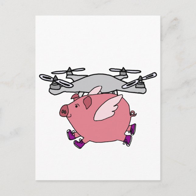 Postal Funny Flying Pig Drone Personalizado (Anverso)