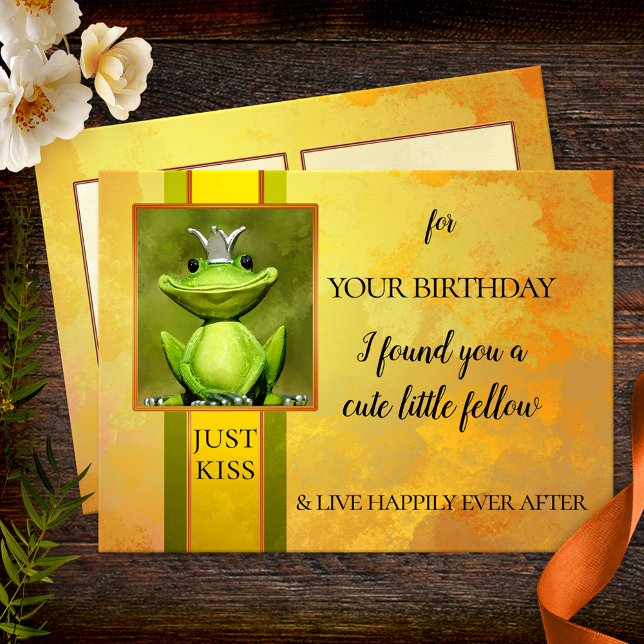 Postal Funny Frog Prince Birthday Postcard (Funny birthday postcard featuring a cute frog prince to be kissed for the best results)