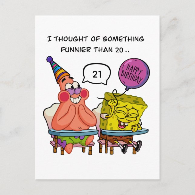 Postal Funny "Funnier Than 20" Birthday  with SpongeBb (Anverso)
