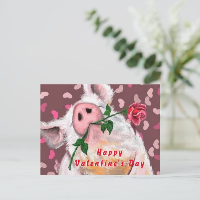Postal Funny Gentleman Pig El día de San Valentín Card (Anverso de pie)