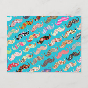 Postal Funny Girly Turquoise Floral Aztec Mustaches