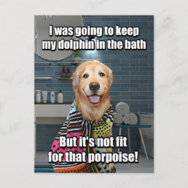 Postal Funny Golden Retriever Dolphin Porpoise Bath Chist