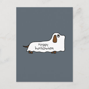 Postal Funny Happy hallowiener wiener perro fantasma hall