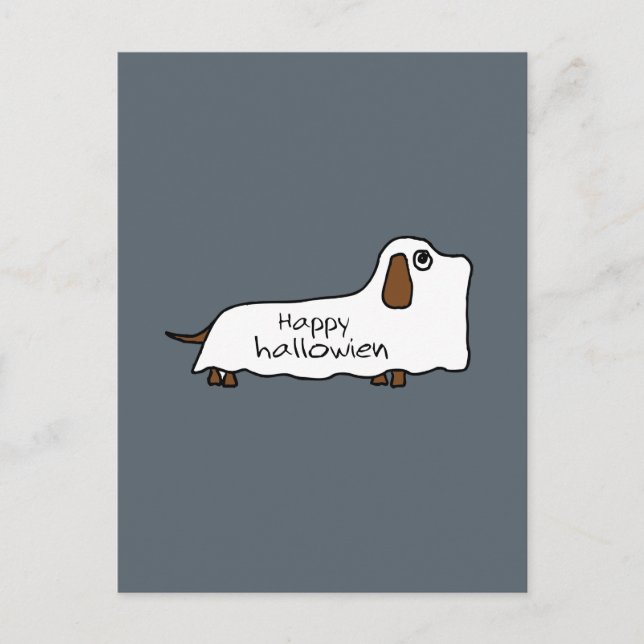 Postal Funny Happy hallowiener wiener perro fantasma hall (Anverso)