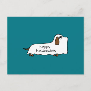 Postal Funny Happy hallowiener wiener perro fantasma hall