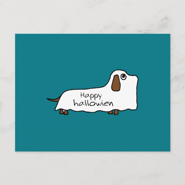 Postal Funny Happy hallowiener wiener perro fantasma hall (Anverso)