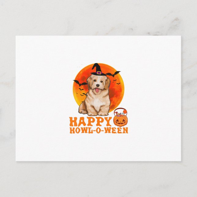 Postal Funny Havanese Dog Halloween Happy (Anverso)