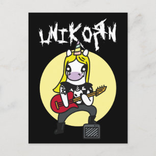 Postal Funny Heavy Metalizado Unicorn