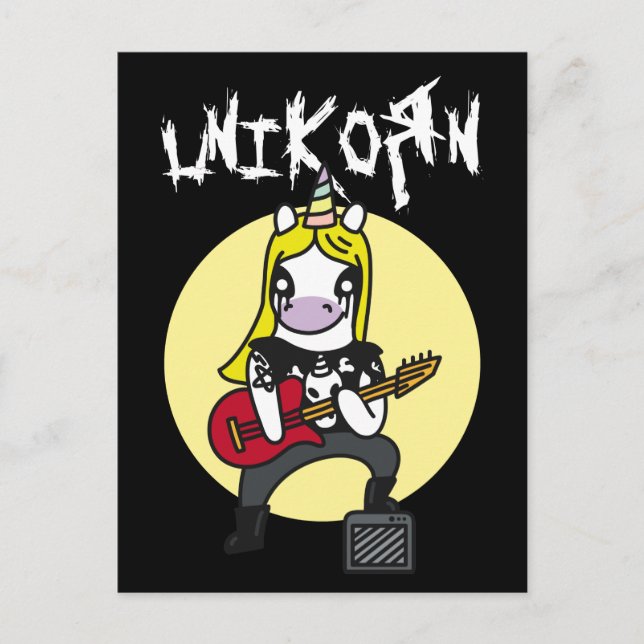 Postal Funny Heavy Metalizado Unicorn (Anverso)