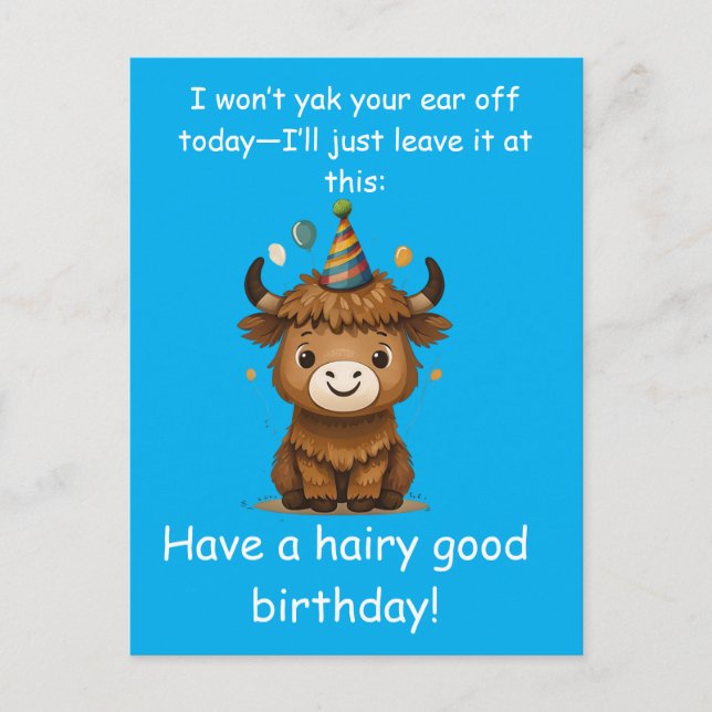 Postal Funny Highland Yak: Hairy Good Birthday Puns (Anverso)