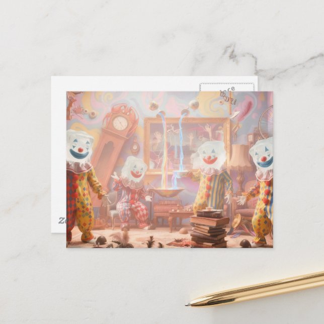Postal Funny icecube clowns surreal circus (Anverso/Reverso In Situ)