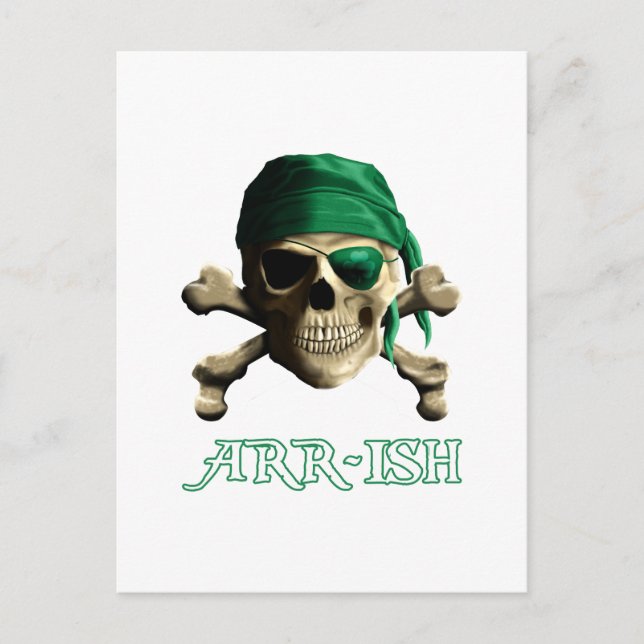 Postal Funny irlandés Jolly Roger Pirate Skull ARR-ISH (Anverso)