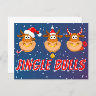 Postal Funny Jingle Bulls Navidades Postcard