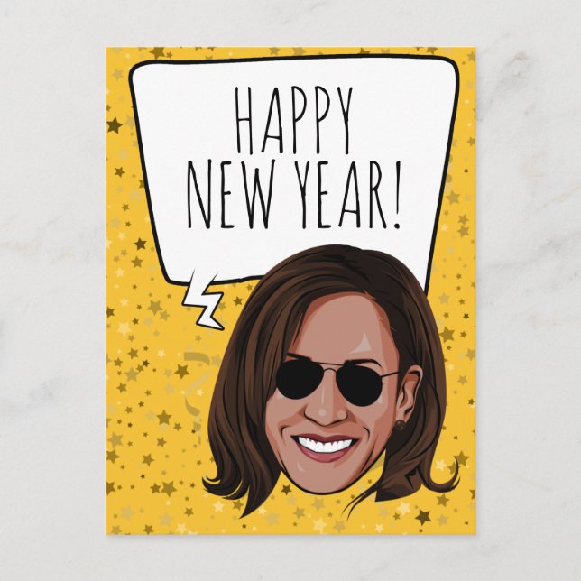 Postal Funny Kamala Feliz Año Nuevo (Anverso)