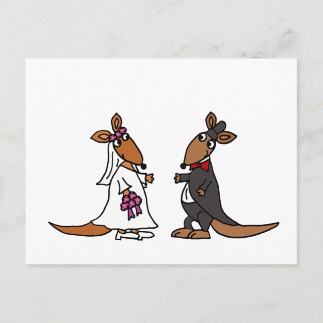 Postal Funny Kangaroo Bride y Groom Boda Design (Anverso)