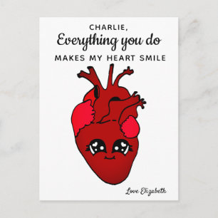 Postal Funny Kawaii Real Heart Drawing El día de San Vale