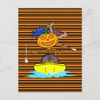 Postal Funny Kayaker Skeleton Kayaking Pumpkin Halloween