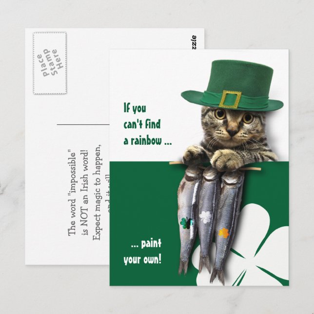 Postal Funny Kitten St. Patrick's Day Personalizado (Anverso / Reverso)