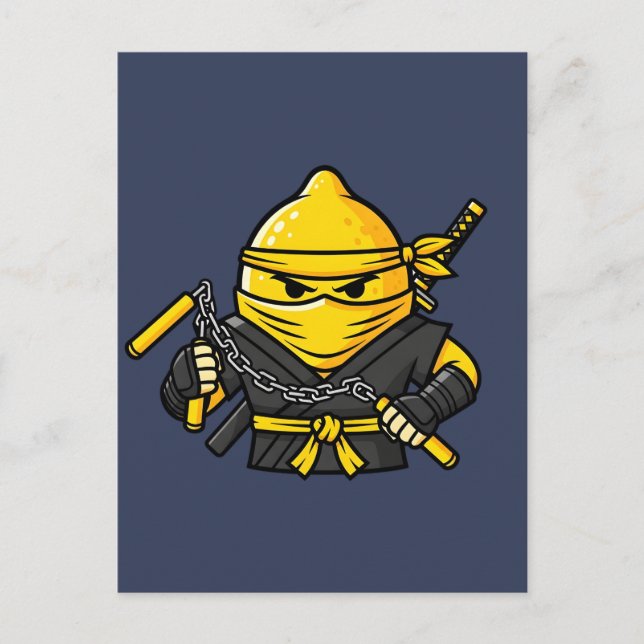 Postal Funny Lemon Shinobi Ninja Nunchucks Illustration (Anverso)