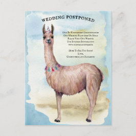 Postal Funny Llama Blue Boda pospuso cambio de fecha