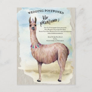 Postal Funny Llama Boda pospuso cambio de fecha
