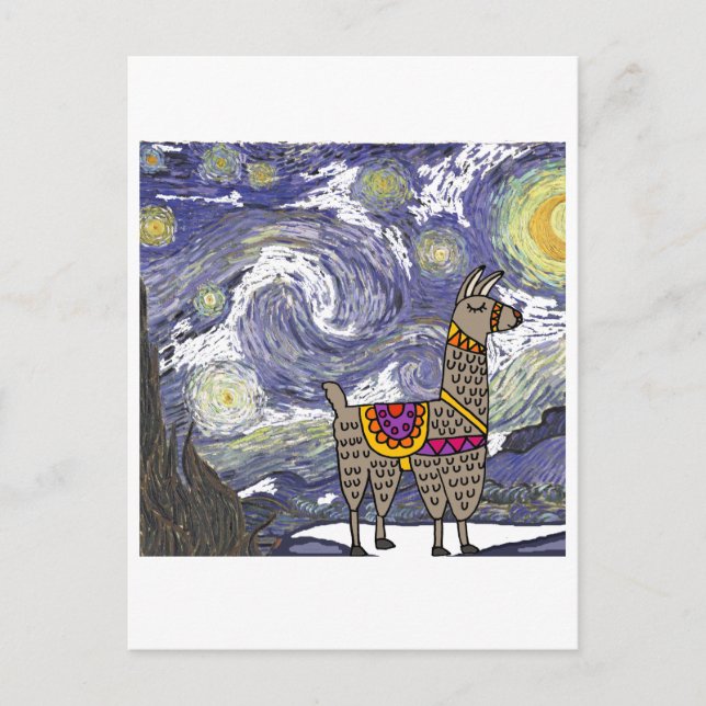 Postal Funny Llama Starry Night Art (Anverso)