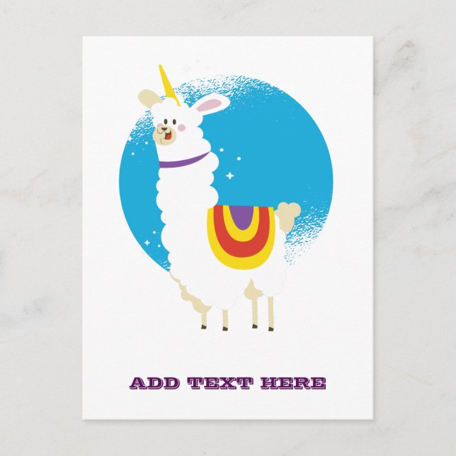 Postal Funny Llama Unicorn Alpaca Kawaii Cute Añadir nomb (Anverso)