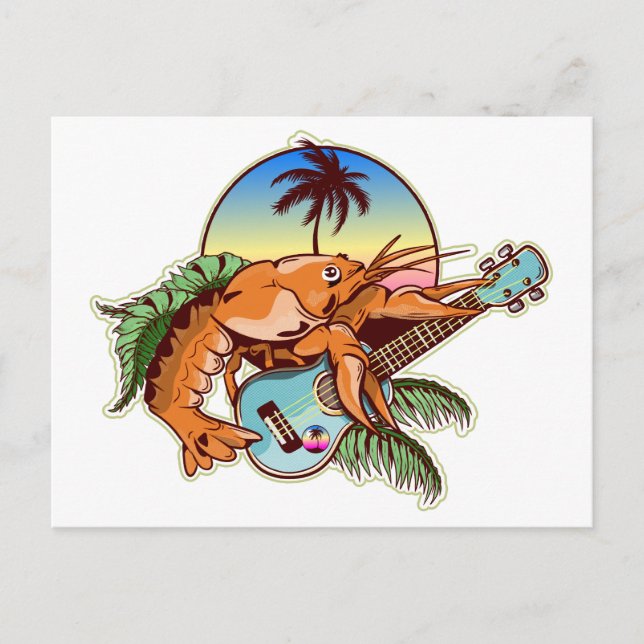Postal funny lobster playing a ukulele (Anverso)