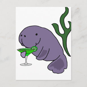 Postal Funny Manatee Bebiendo Margarita Personalizado