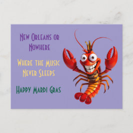 Postal Funny Mardi Gras Crawfish - New Orleans or Nowhere