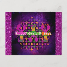 Postal Funny Mardi Gras Crawfish Purple