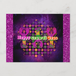 Postal Funny Mardi Gras Crawfish Purple