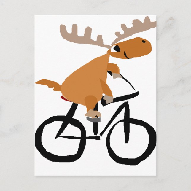 Postal Funny Moose Riding Bicicleta arte original (Anverso)